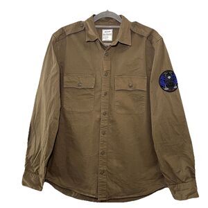 Zadig & Voltaire Button Up Shirt Mens 44 Army Green Embroidered Patch Military